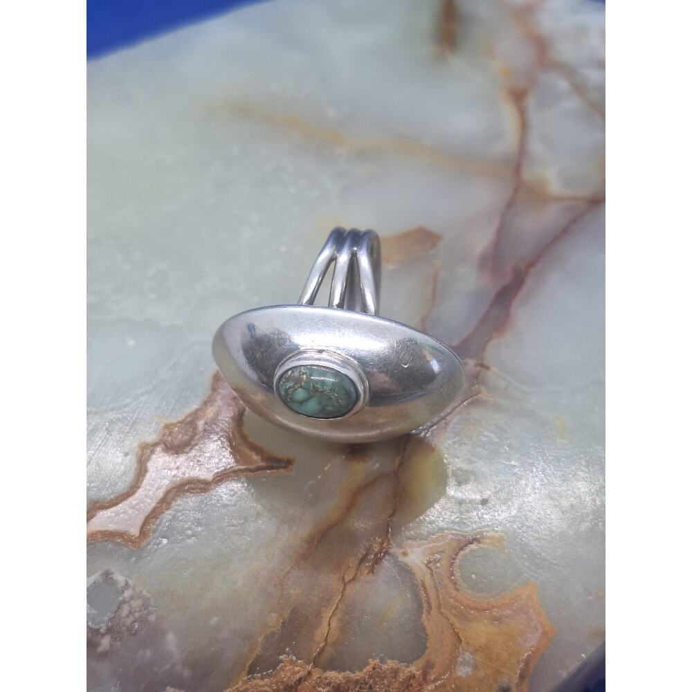 Orville Tsinnie Sterling Silver Turquoise Shadowbox Ring Navajo Size 8.25 - Picture 7 of 8